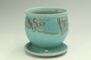 Small Pottery planter in turquoise glaze, flower, herb plant stoneware