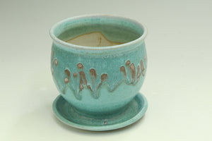 Small Pottery planter in turquoise glaze, flower, herb plant stoneware