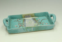 Load image into Gallery viewer, Turquoise ceramic tray with decorative patterns on a white background