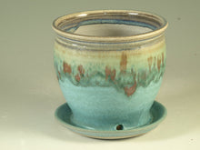 Load image into Gallery viewer, Small Pottery planter in turquoise glaze, flower, herb planter stoneware