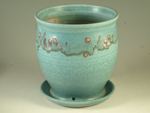 Pottery planter in turquoise glaze, flower, herb plant stoneware