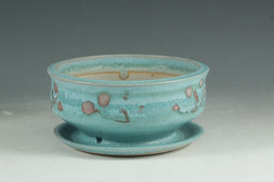 Pottery planter in turquoise glaze, succulent plants, flower, herb plant stoneware