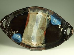 Pottery tray oval with handle
